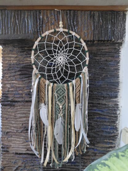 Macramé lapač snů zelený 30cm